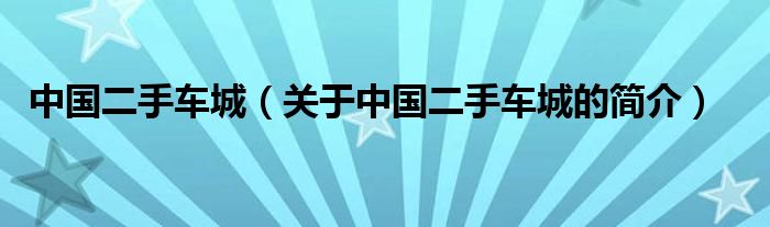 中國(guó)二手車城（關(guān)于中國(guó)二手車城的簡(jiǎn)介）