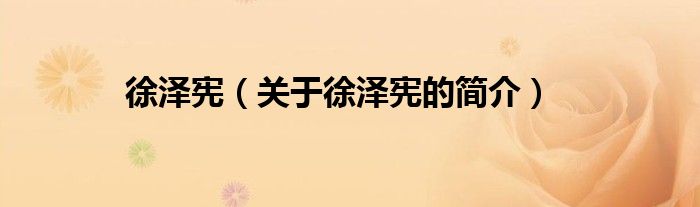 徐澤憲（關(guān)于徐澤憲的簡(jiǎn)介）