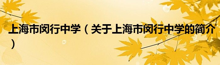 上海市閔行中學（關(guān)于上海市閔行中學的簡介）