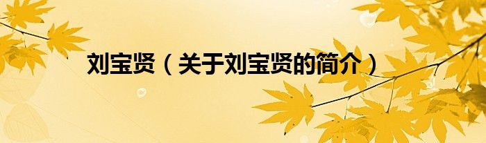 劉寶賢（關(guān)于劉寶賢的簡(jiǎn)介）