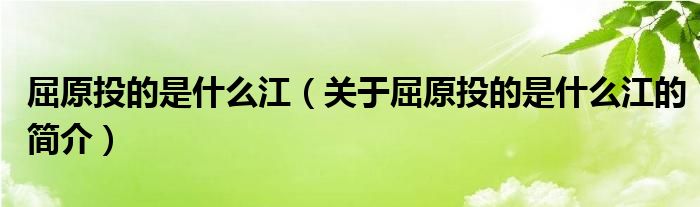 屈原投的是什么江（關(guān)于屈原投的是什么江的簡介）