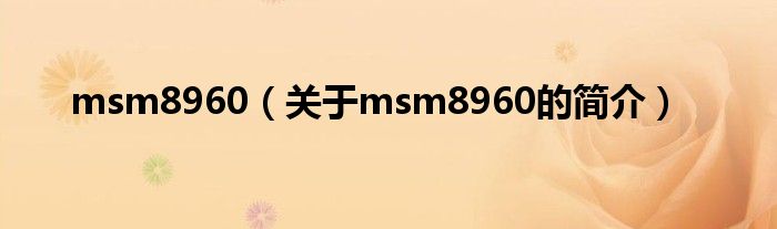 msm8960（關(guān)于msm8960的簡(jiǎn)介）