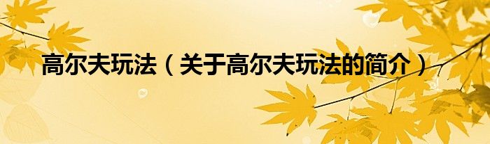 高爾夫玩法（關(guān)于高爾夫玩法的簡(jiǎn)介）