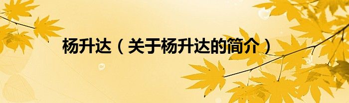 楊升達(dá)（關(guān)于楊升達(dá)的簡(jiǎn)介）