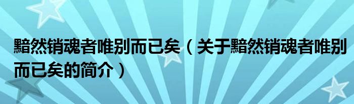 黯然銷(xiāo)魂者唯別而已矣（關(guān)于黯然銷(xiāo)魂者唯別而已矣的簡(jiǎn)介）