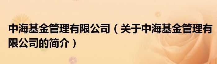 中海基金管理有限公司（關(guān)于中?；鸸芾碛邢薰镜暮?jiǎn)介）