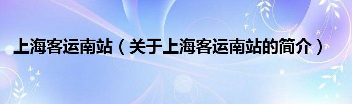 上?？瓦\(yùn)南站（關(guān)于上?？瓦\(yùn)南站的簡(jiǎn)介）