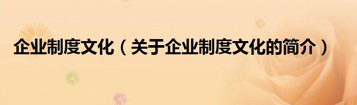 企業(yè)制度文化（關(guān)于企業(yè)制度文化的簡(jiǎn)介）