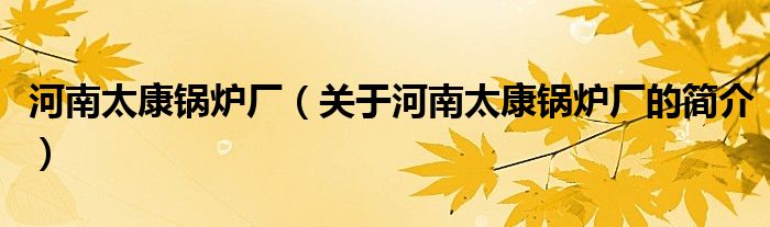 河南太康鍋爐廠（關(guān)于河南太康鍋爐廠的簡介）