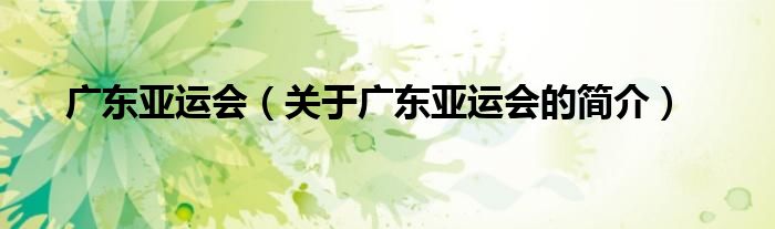 廣東亞運(yùn)會(huì)（關(guān)于廣東亞運(yùn)會(huì)的簡(jiǎn)介）