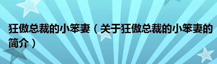 狂傲總裁的小笨妻（關(guān)于狂傲總裁的小笨妻的簡介）