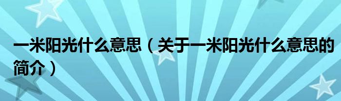 一米陽光什么意思（關于一米陽光什么意思的簡介）