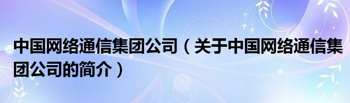 中國網(wǎng)絡(luò)通信集團公司（關(guān)于中國網(wǎng)絡(luò)通信集團公司的簡介）