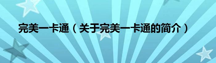 完美一卡通（關(guān)于完美一卡通的簡(jiǎn)介）