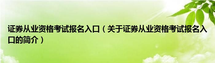 證券從業(yè)資格考試報名入口（關于證券從業(yè)資格考試報名入口的簡介）