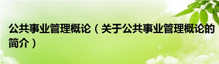 公共事業(yè)管理概論（關于公共事業(yè)管理概論的簡介）