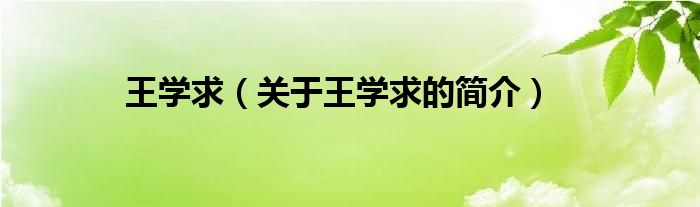 王學(xué)求（關(guān)于王學(xué)求的簡(jiǎn)介）