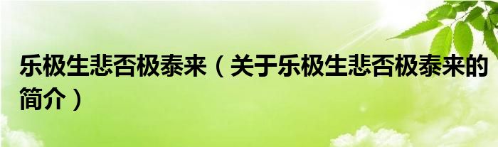 樂極生悲否極泰來（關(guān)于樂極生悲否極泰來的簡介）