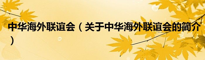 中華海外聯(lián)誼會(huì)（關(guān)于中華海外聯(lián)誼會(huì)的簡介）