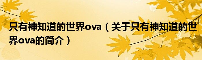 只有神知道的世界ova（關(guān)于只有神知道的世界ova的簡(jiǎn)介）