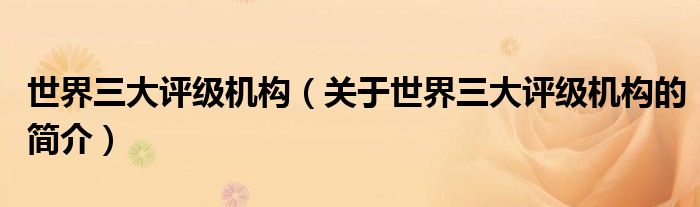 世界三大評級機(jī)構(gòu)（關(guān)于世界三大評級機(jī)構(gòu)的簡介）