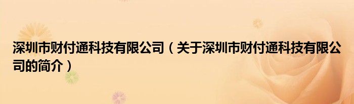 深圳市財(cái)付通科技有限公司（關(guān)于深圳市財(cái)付通科技有限公司的簡(jiǎn)介）