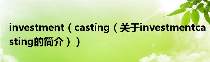 investment（casting（關于investmentcasting的簡介））