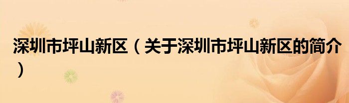 深圳市坪山新區(qū)（關(guān)于深圳市坪山新區(qū)的簡介）