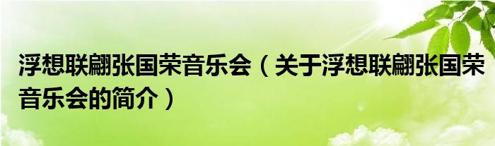 浮想聯(lián)翩張國榮音樂會(huì)（關(guān)于浮想聯(lián)翩張國榮音樂會(huì)的簡介）