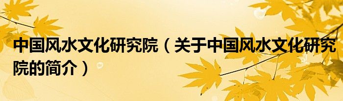 中國風(fēng)水文化研究院（關(guān)于中國風(fēng)水文化研究院的簡介）