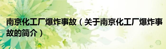 南京化工廠爆炸事故（關于南京化工廠爆炸事故的簡介）