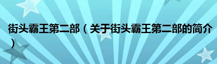 街頭霸王第二部（關于街頭霸王第二部的簡介）