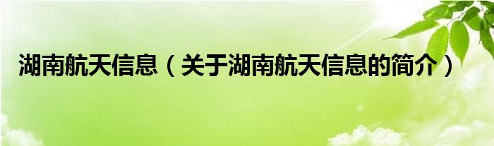 湖南航天信息（關(guān)于湖南航天信息的簡介）