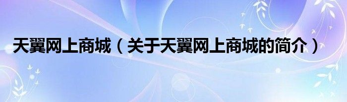 天翼網(wǎng)上商城（關(guān)于天翼網(wǎng)上商城的簡(jiǎn)介）