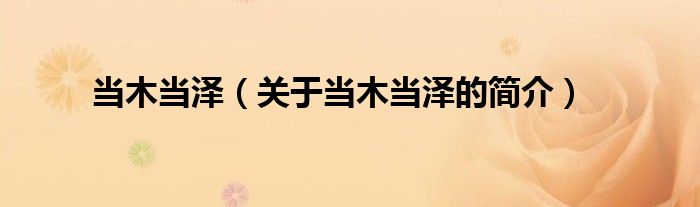 當(dāng)木當(dāng)澤（關(guān)于當(dāng)木當(dāng)澤的簡(jiǎn)介）