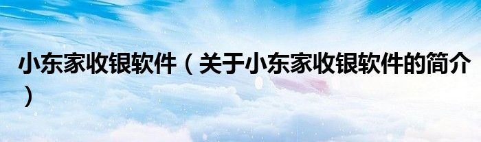 小東家收銀軟件（關(guān)于小東家收銀軟件的簡介）