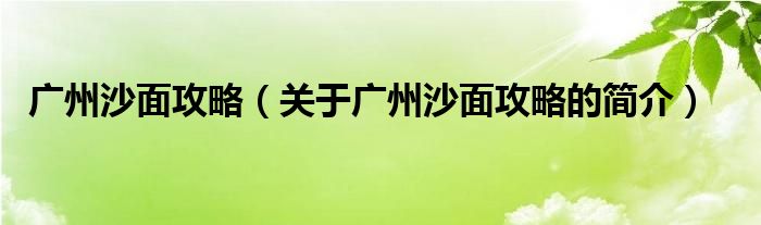 廣州沙面攻略（關(guān)于廣州沙面攻略的簡介）