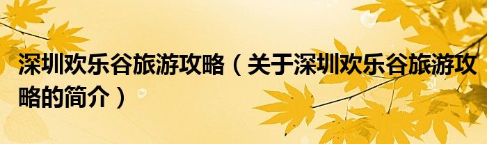 深圳歡樂谷旅游攻略（關(guān)于深圳歡樂谷旅游攻略的簡介）