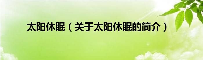 太陽休眠（關(guān)于太陽休眠的簡(jiǎn)介）