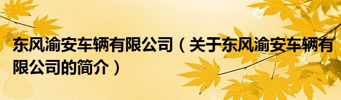 東風渝安車輛有限公司（關(guān)于東風渝安車輛有限公司的簡介）