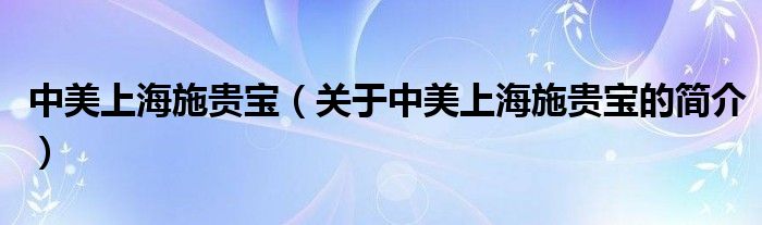 中美上海施貴寶（關(guān)于中美上海施貴寶的簡介）