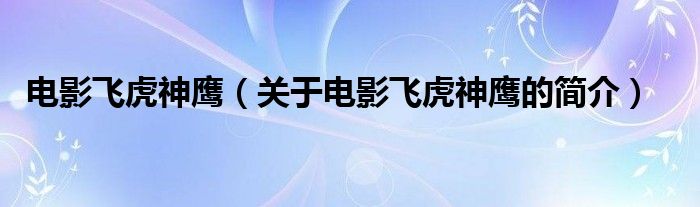 電影飛虎神鷹（關于電影飛虎神鷹的簡介）