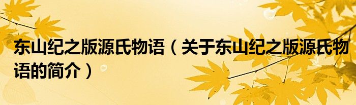 東山紀之版源氏物語（關于東山紀之版源氏物語的簡介）