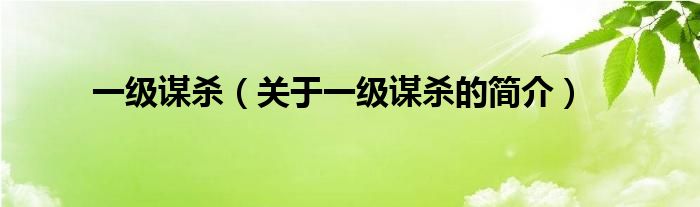 一級謀殺（關(guān)于一級謀殺的簡介）