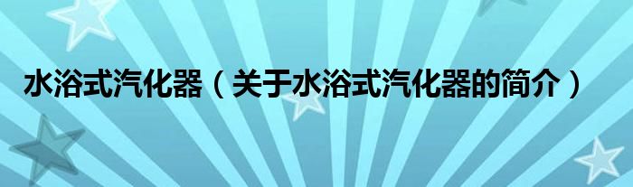 水浴式汽化器（關(guān)于水浴式汽化器的簡介）