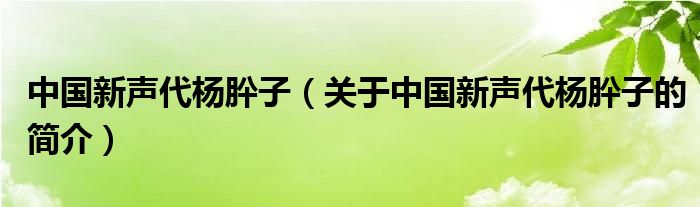 中國新聲代楊肸子（關于中國新聲代楊肸子的簡介）