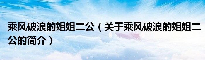 乘風(fēng)破浪的姐姐二公（關(guān)于乘風(fēng)破浪的姐姐二公的簡(jiǎn)介）