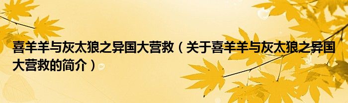 喜羊羊與灰太狼之異國大營救（關(guān)于喜羊羊與灰太狼之異國大營救的簡介）