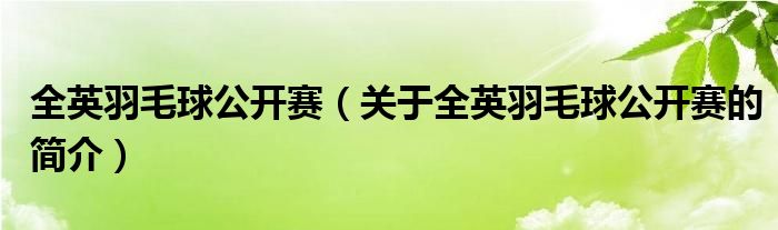 全英羽毛球公開(kāi)賽（關(guān)于全英羽毛球公開(kāi)賽的簡(jiǎn)介）