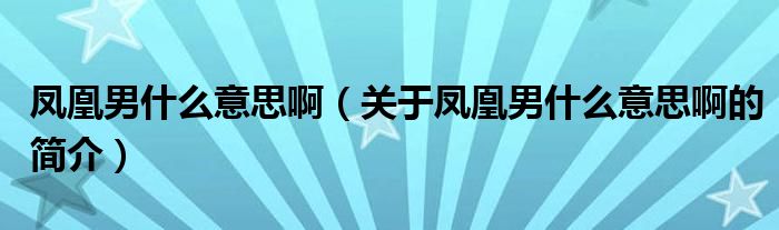 鳳凰男什么意思啊（關(guān)于鳳凰男什么意思啊的簡介）